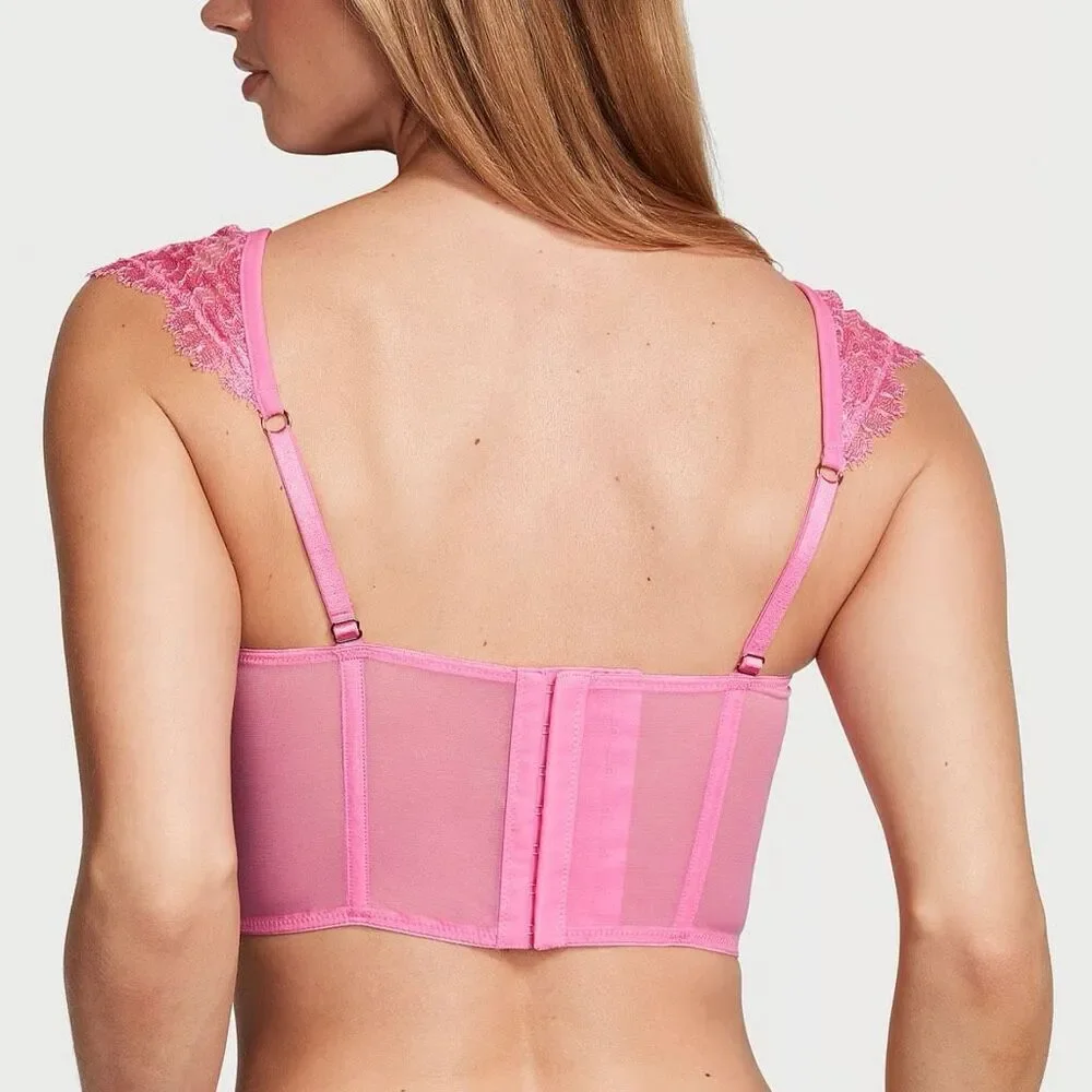 NWT Victoria's Secret Dream Angels Pink Lace Boho Corset Bustier Top Small